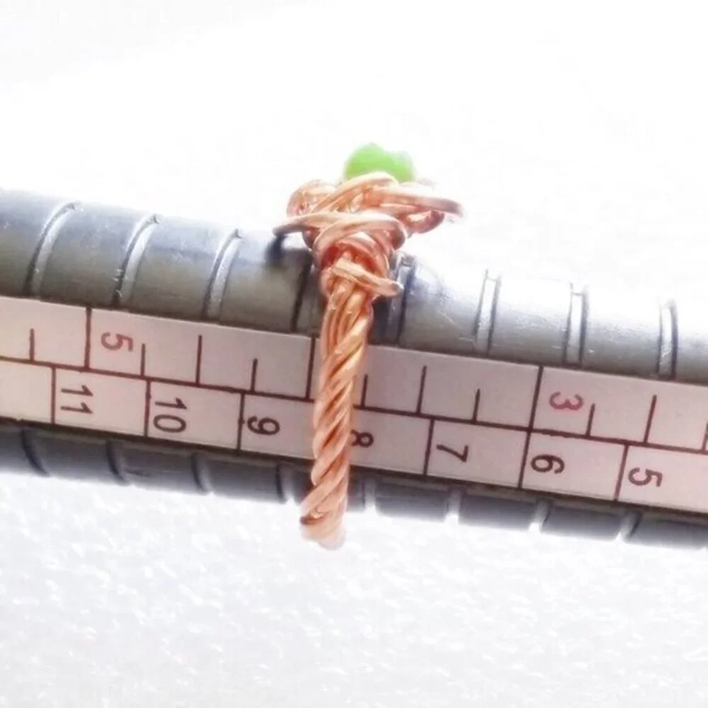Wire Wrapped Copper & Bright Green Fire Agate Ring! Petite or Girl Starter Sz 4 - Picture 5 of 9